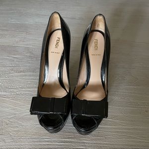 Fendi Black Patent Leather Heels with Bow